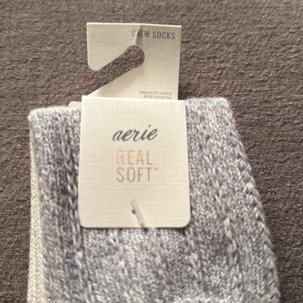 Aerie Cozy Gray and White Crew Socks